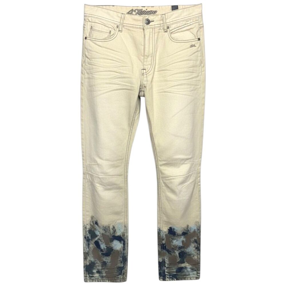 A. Tiziano Distressed Off-White Jeans – Camo Hem, Men’s 32